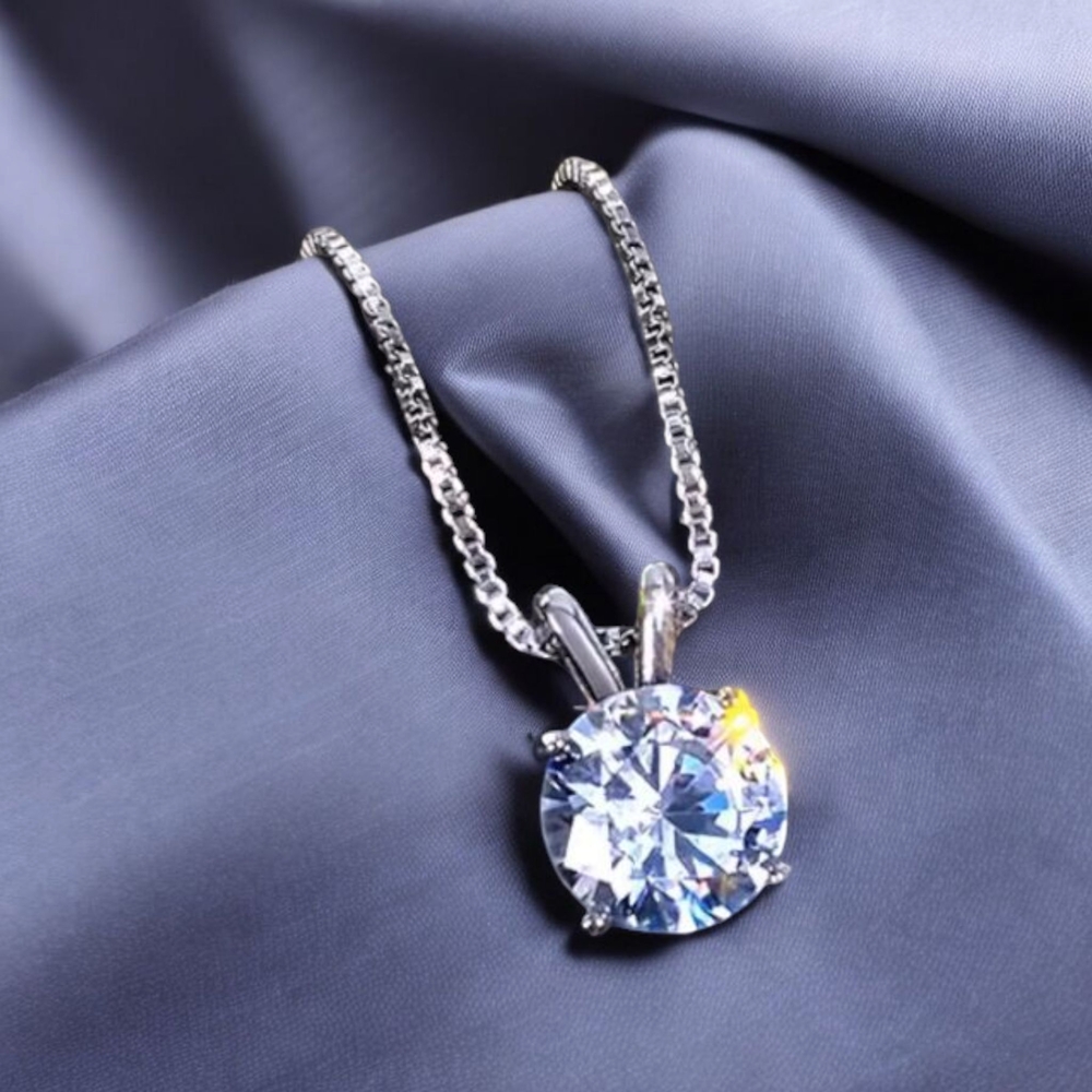 Silver Pendant Necklace with Sparkling Zirconia - Picture 2 of 5